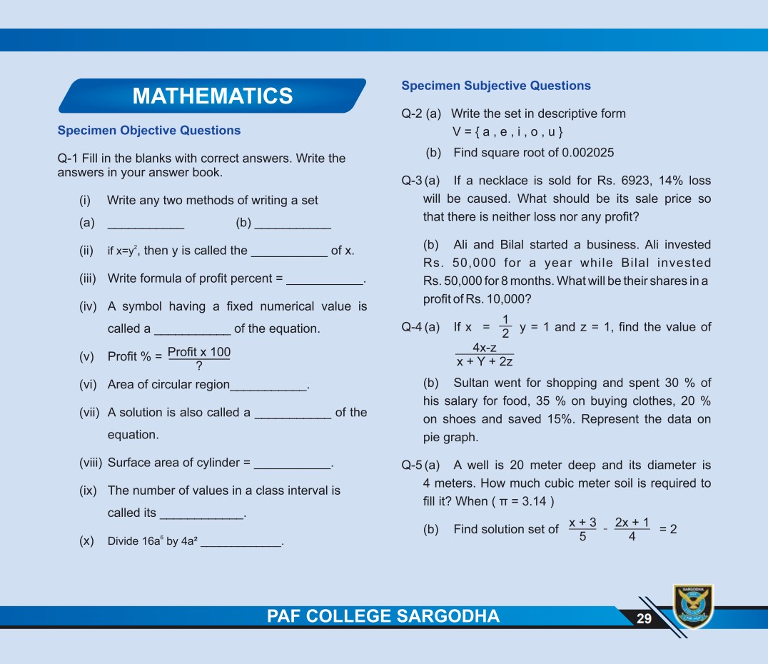 Sample Paper Mathematics